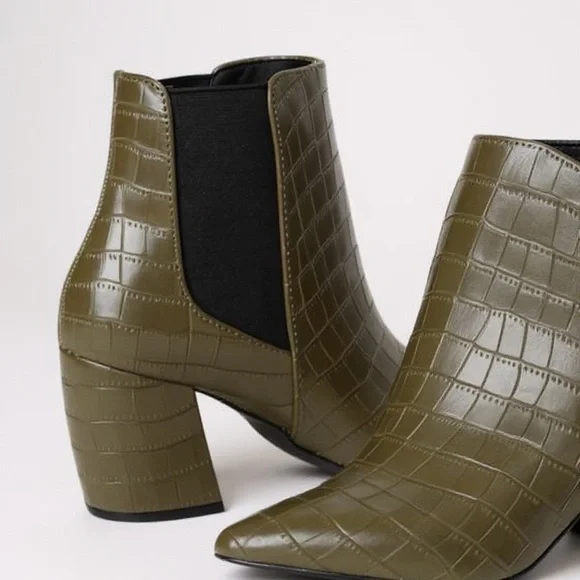 The Valentina Croc Embossed Block Heel Ankle Boots - Picture 7 of 14